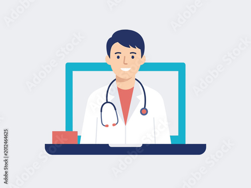 Online Doctor Consultation Flat Vector Illustration, Telemedicine Healthcare Service Concept