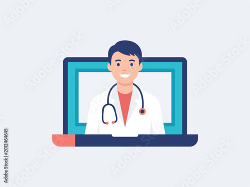 Online Doctor Consultation Flat Vector Illustration, Telemedicine Healthcare Service Concept