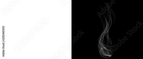 Photos Ethereal white smoke swirl on black background, rising steam trail for food and
