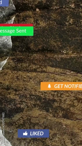 Vertical video: Mouse clicking starting subscribed banner piling badges over shore showing interest