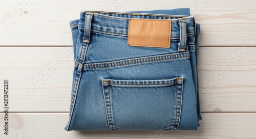 Folded blue denim jeans isolated on white background