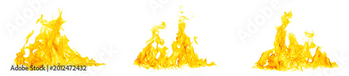Fotografie Realistic fire flames isolated on white background with blazing heat effect, burning orange inferno texture and dynamic flame overlay for graphic design, visual effects and cinematic editing