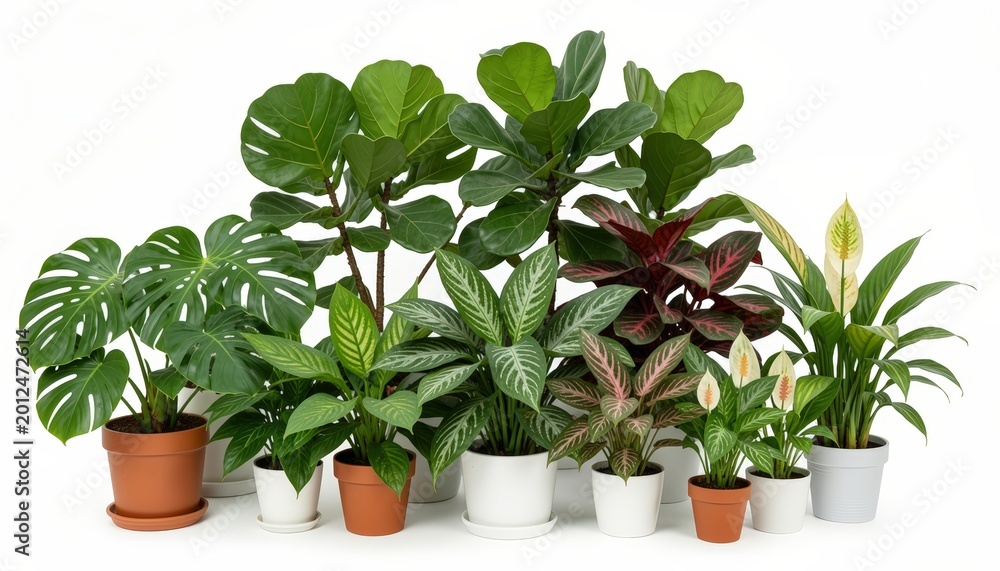Fototapeta premium Collection of Green Tropical Plants Isolated on White Background