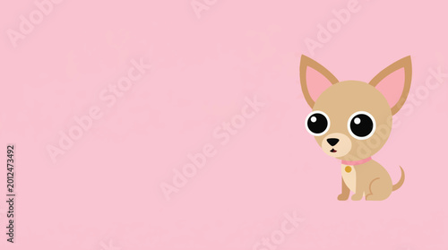 Fotografi Cute Chihuahua puppy vector illustration with big eyes on pink background in kawaii cartoon style, adorable small dog artwork for stickers, posters, branding, prints, and decor