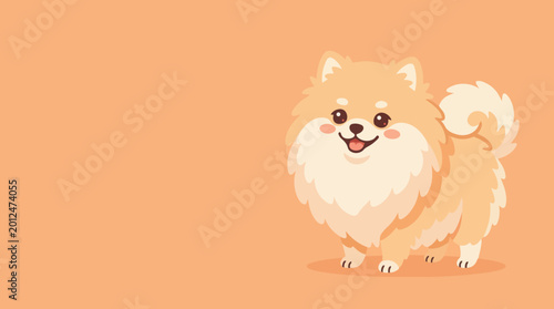 Cuadro en lienzo Cute fluffy Pomeranian dog vector illustration with cartoon flat design on soft peach background, adorable smiling puppy artwork for pet branding, posters, wallpapers and web use