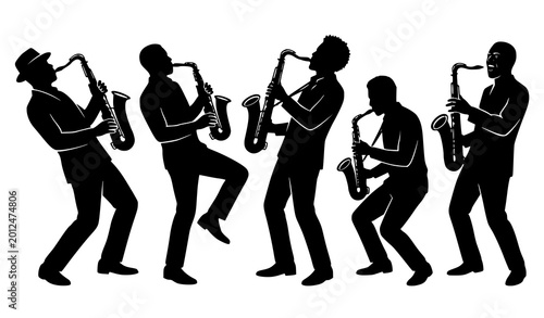 Canvas Print Jazz saxophonist silhouette collection with dynamic musician performance poses v