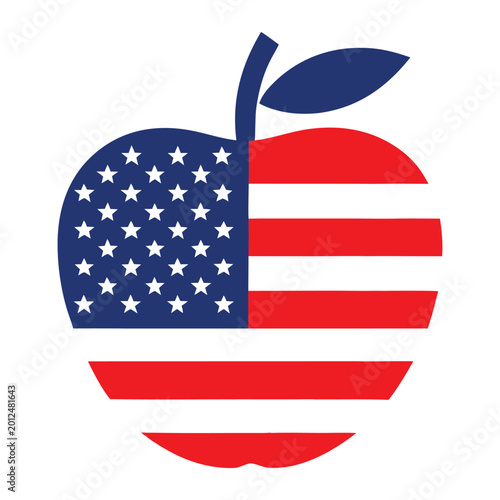 Apple with american flag pattern representing education and patriotism.