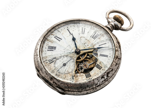 Photography Vintage broken silver pocket watch with internal gears