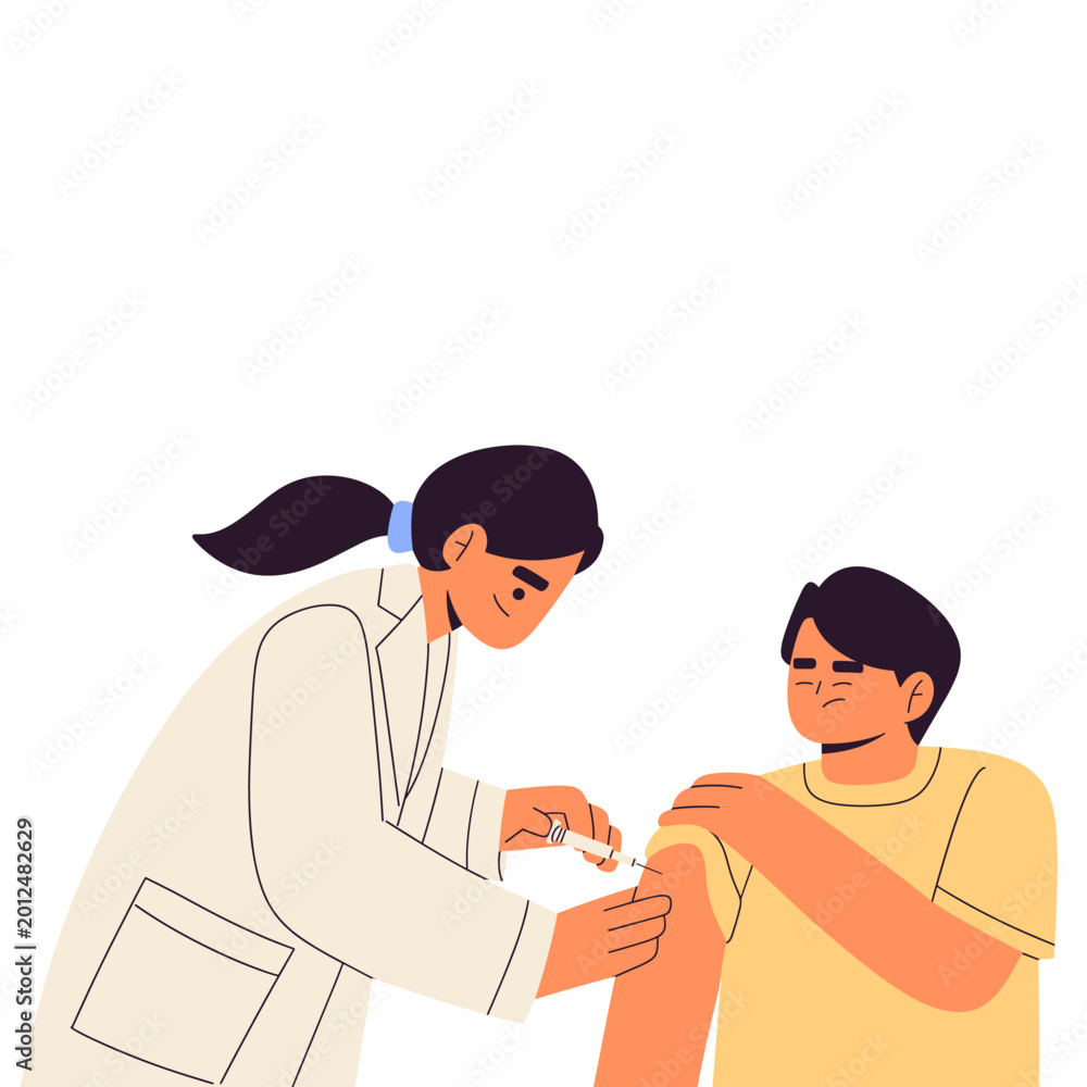 Obraz premium Flat illustration of healthcare workers and patients in medical consultation scenes. representing healthcare services, hospital treatment, medical checkups, compassion, and patient care in a clean 
