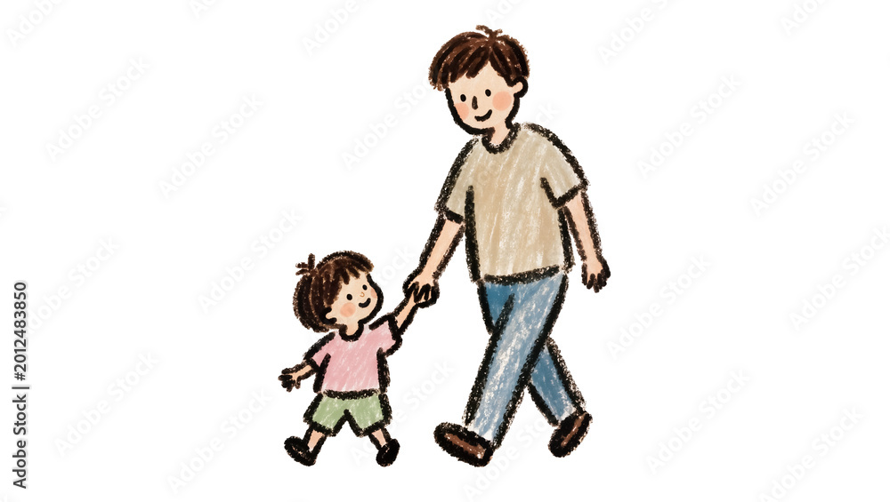 Obraz premium Father and child walking hand-in-hand, isolated on transparent background