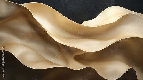 Surreal golden sculpture in dark space with soft fog and light abstract art installation gigapixel standard scale