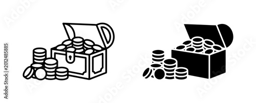 Bild auf Leinwand Treasure Chest Icons, Stacked Coins, Wealth and Riches, Vector Graphics for Fina