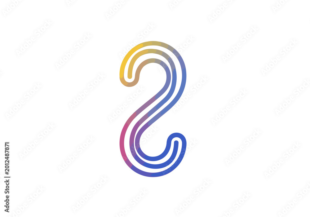 Fototapeta premium Number 2 symbol icon in rainbow gradient colors for ui design