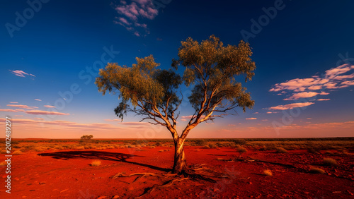 Lonely tree in the australian outback at sunset