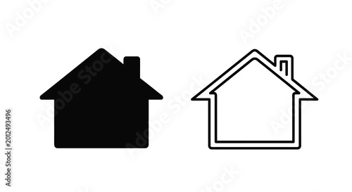 House shape silhouette and line art on white background silhouette