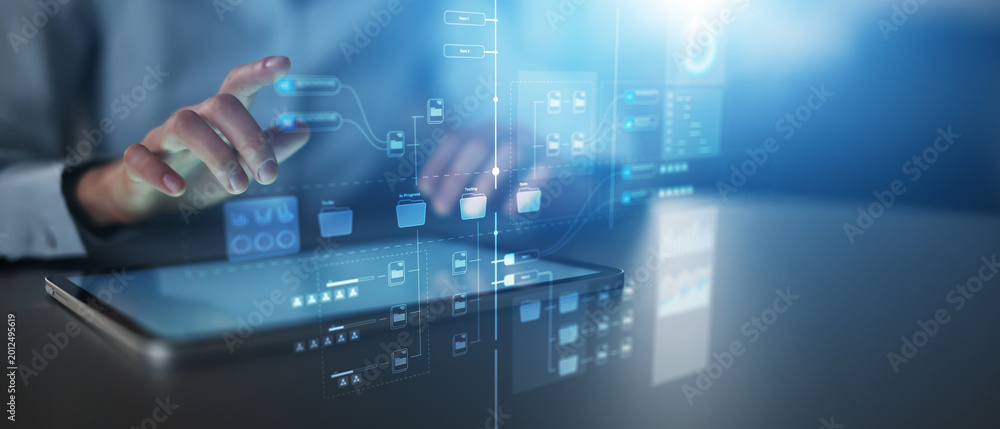 Fototapeta premium Digital Workflow Management System with Smart Process Automation Interface.