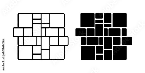 Geometric Mosaic Pattern, 25 Square and Rectangle Shapes, Black and White Vector Art, Abstract Layout Design Elements, Modern Graphic Arrangement