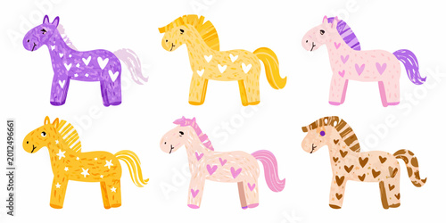 Billede på lærred vector illustration of six whimsical horses with decorative patterns