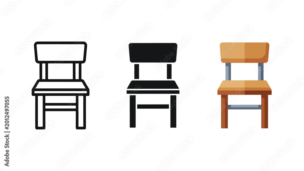 Fototapeta premium Set of three minimalist chairs vector icons - Blue icon set - Modern style icon - Glyph and solid icon set - Icon vector
