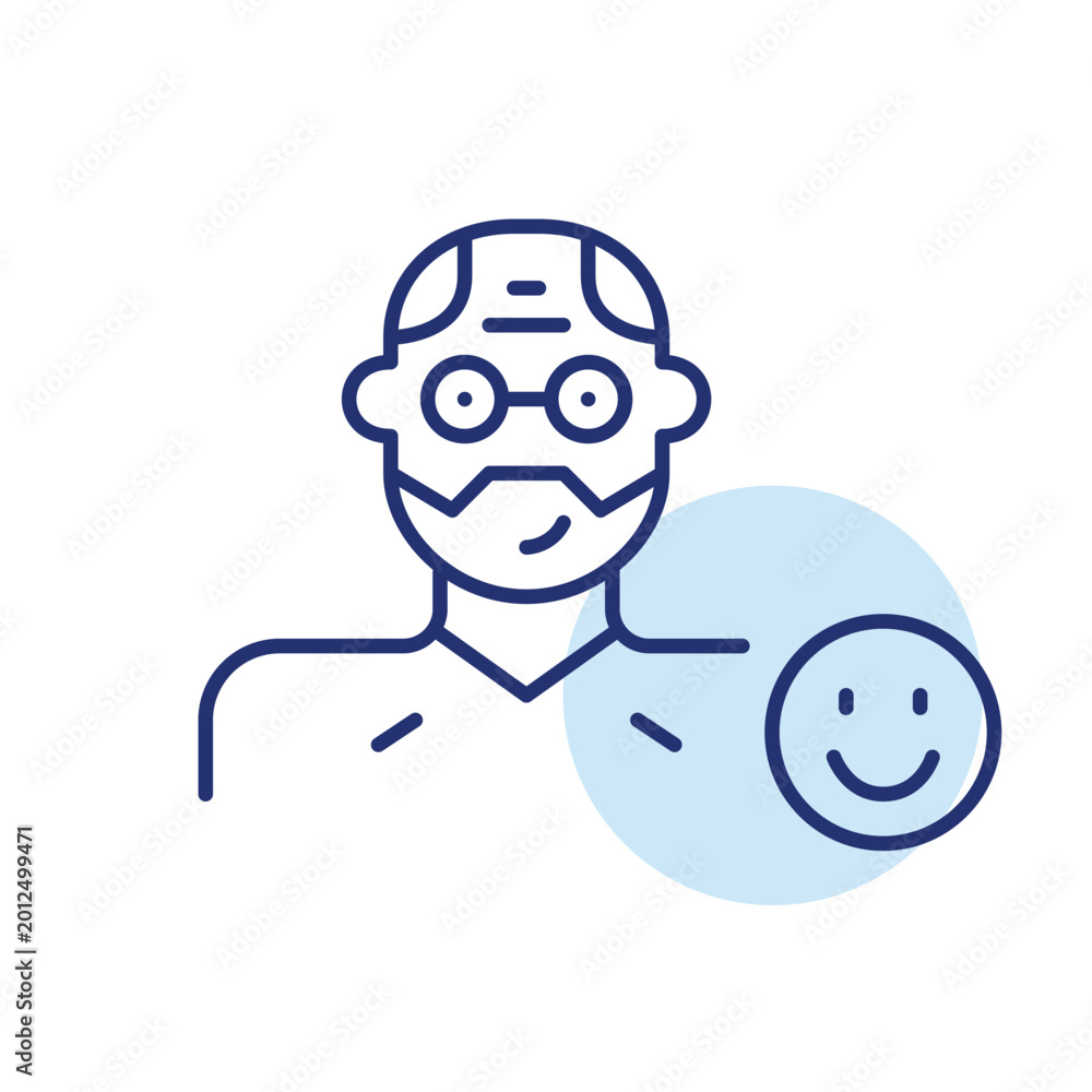 Obraz premium Man in glasses. User avatar and smile. Pixel perfect, editable stroke vector icon