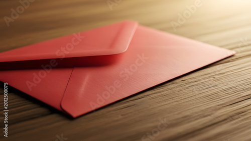 Red envelope on a rustic wooden table