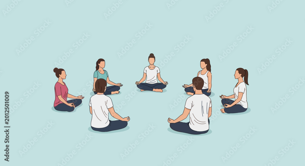 Naklejka premium Group Practicing Meditation Together for Inner Peace and Collective Wellness