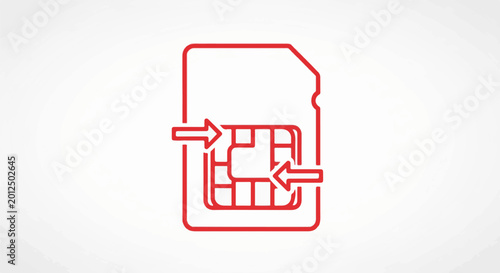 Red outline of a SIM card with arrows indicating data transfer