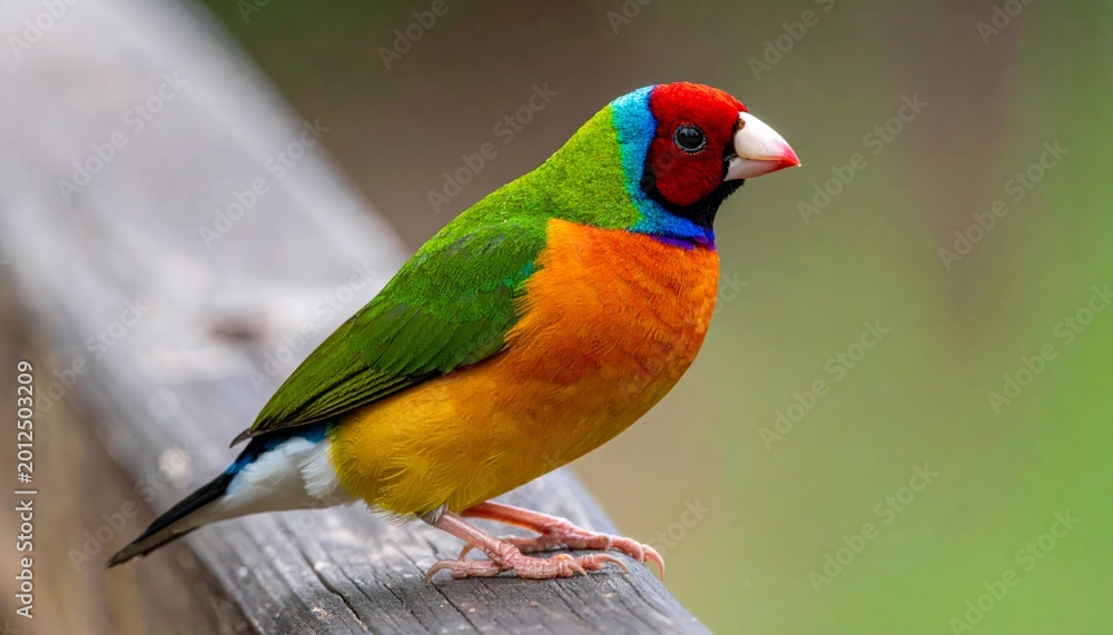 Fototapeta premium A beautiful red headed bee eater, red and yellow macaw, and red and green parrot sit on a tropical branch as colorful exotic wildlife with vibrant feathers in nature