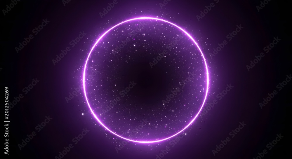 Fototapeta premium Glowing purple ring with sparkling stars in dark cosmic space