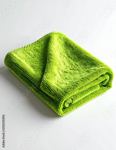 Folded textured green cloth on a white surface