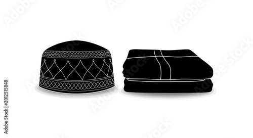 Obraz na płótnie Traditional Middle Eastern headscarf, folded black prayer cap and shawl, Islamic