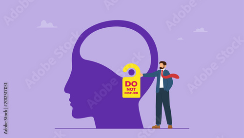 Canvas Print Businessman hang do not disturb sign on brain