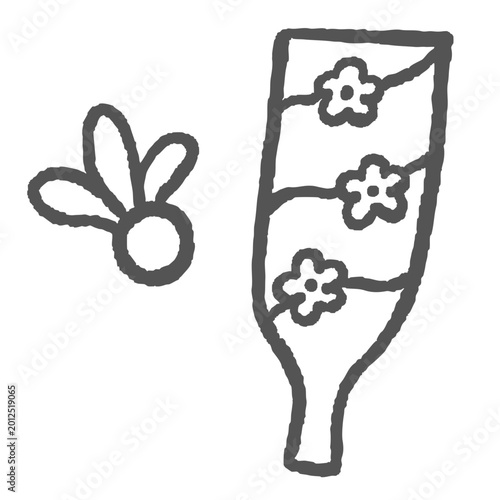 手描き風の羽子板と羽根の線画イラスト お正月に使える和風の素材