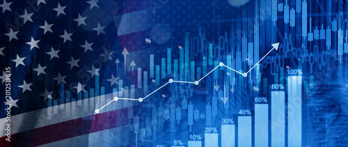 Stock market business and exchange financial growth graph. Business chart data graph diagram US, business trading graph investment growth, global trend arrow up and down. not ai