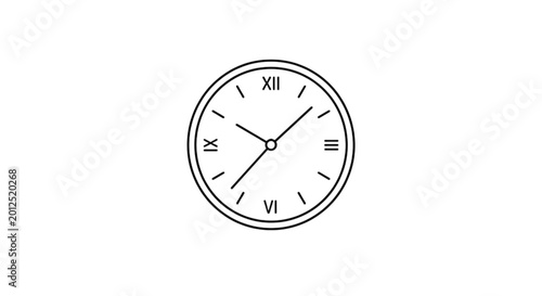 Tableau sur toile A minimalist vector image of a classic round analog wall clock with roman numerals showing a specific time to represent punctuality and passing hours