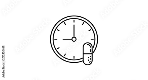 Foto Analog clock showing nine o'clock with a medicine capsule pill vector image repr