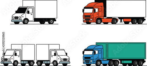 Εκτύπωση καμβά Flat vector illustration set of commercial transport vehicles including white de
