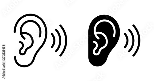 Photos Hearing Icons, Sound Waves, Ear Symbol, Audio Signal, Listening Vector Graphics,