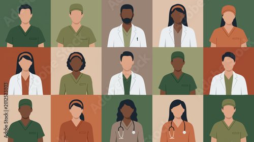 Bild auf Leinwand Diverse healthcare professionals avatars in uniform, medical staff portraits