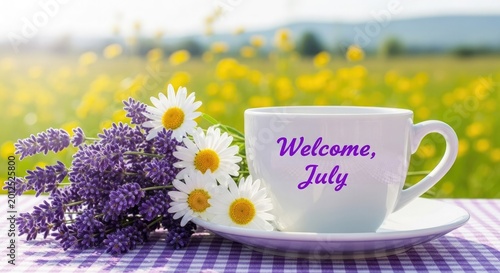 Independence day celebration july flowers and coffee cup still life