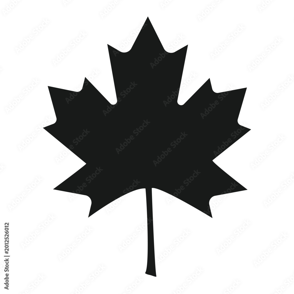 Fototapeta premium Black silhouette of maple leaf icon vector, isolated on white background.