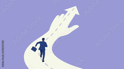 Photos Businessman running on a guided path towards a successful future