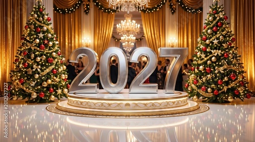 Premium 3D New Year 2027 Illustration with Black Gold Luxury Celebration Theme