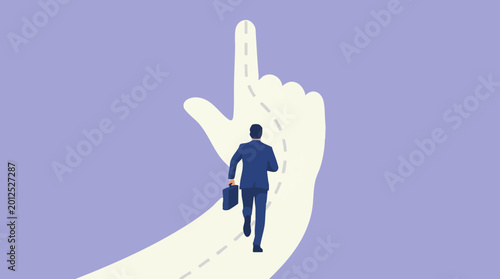 Obraz na plátně Businessman running on path shaped like a hand pointing forward