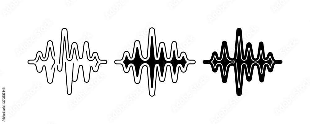 Obraz premium Sound Waveform Icons, Audio Signal Graphics, Voice Amplitude Visuals, Digital Sound Representation