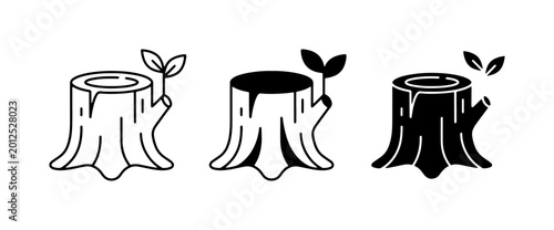 Foto Tree Stump Icons Set, Forest Remnant Symbol, New Growth Sprout, Nature Silhouett