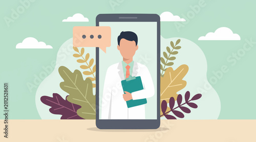 Tableau sur toile Telemedicine online doctor consultation on smartphone app illustration