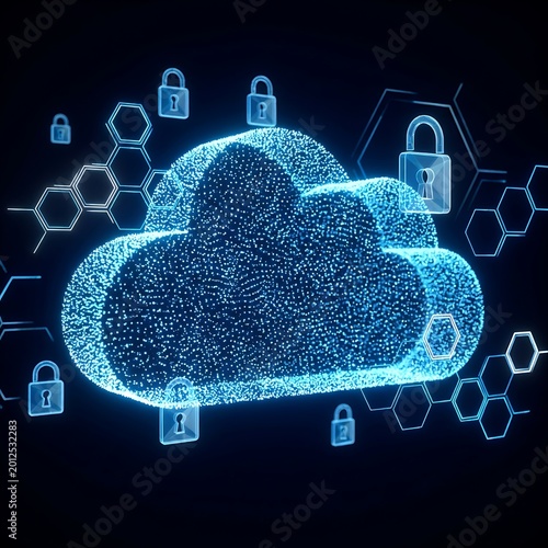 Digital Cloud Security and Data Protection with Futuristic Cyber Network and Padlock Icons