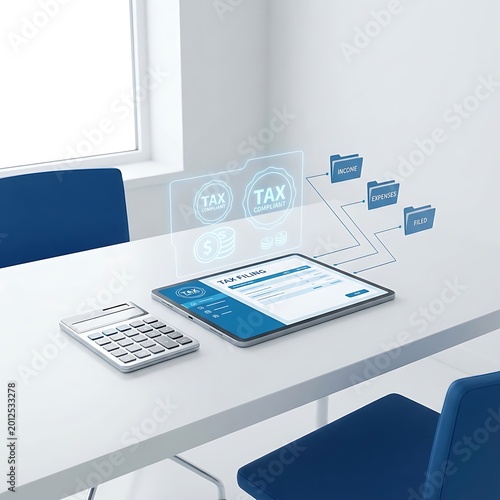 Digital Tax Filing and Financial Management Solutions on Tablet and Calculator