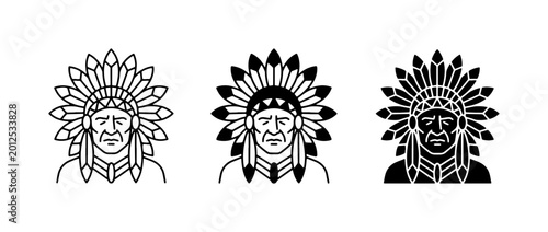 Native American Chief Icons, Indigenous Warrior Symbols, Tribal Headdress Graphics, Indigenous Culture Vector Art